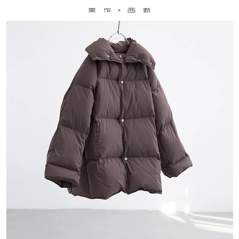 White Duck down Puffy Jacket~~New Winter down Jacket Versatile Thick Coat for Women~Detachable Collar