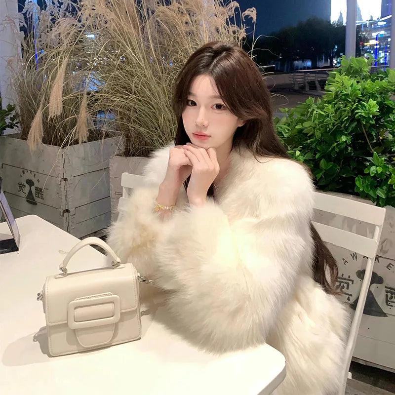 Winter 2025 Women's ort  Fur Coat Warmth Pure Color V-ne Padded Jaet Luxury Brand Lady's Clothing Faionable