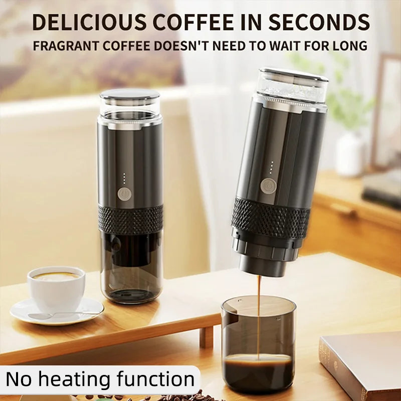 Portable electric coffee machine is suitable for ground coffee and KCUP capsules, but it does not have a heating function