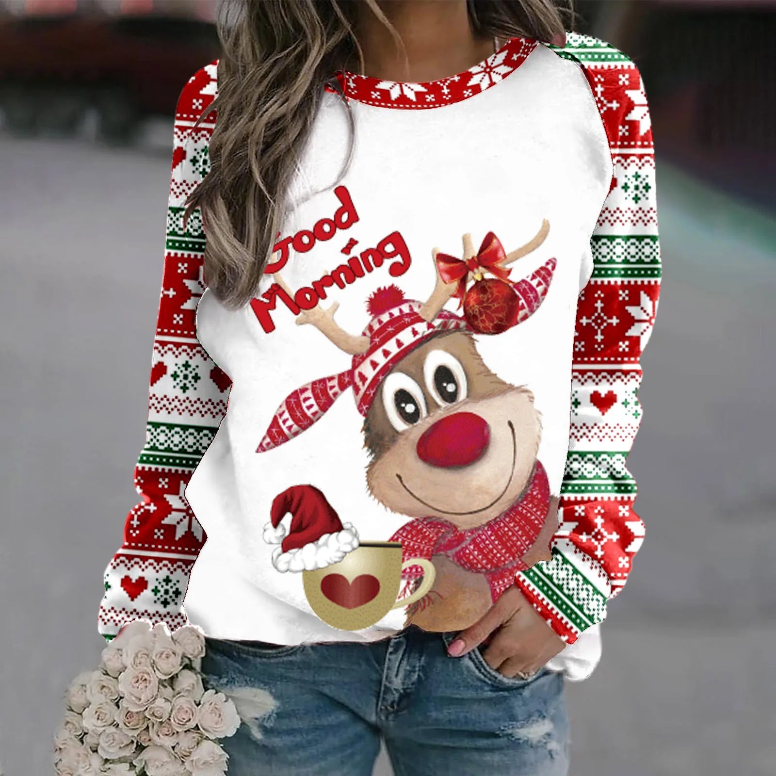 2024 Hot Sale Unisex Round Neck Sweater Christmas Style 3D Printed Sweater Pullover
