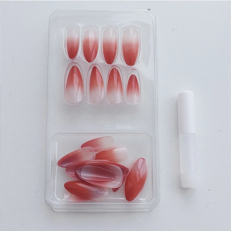 24PCS stiletto false nail tips Mid-length Gradients press on nails wearable full cover fashion false fingernails patch for girls