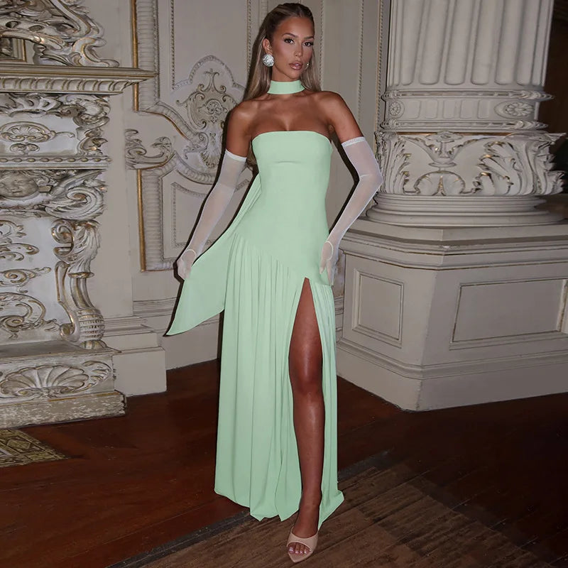 Elegant Ribbon Corset Long Dress Women Strapless High Waist Patchwork Dresses 2025 Summer Yellow Evening Party Wedding Guest New