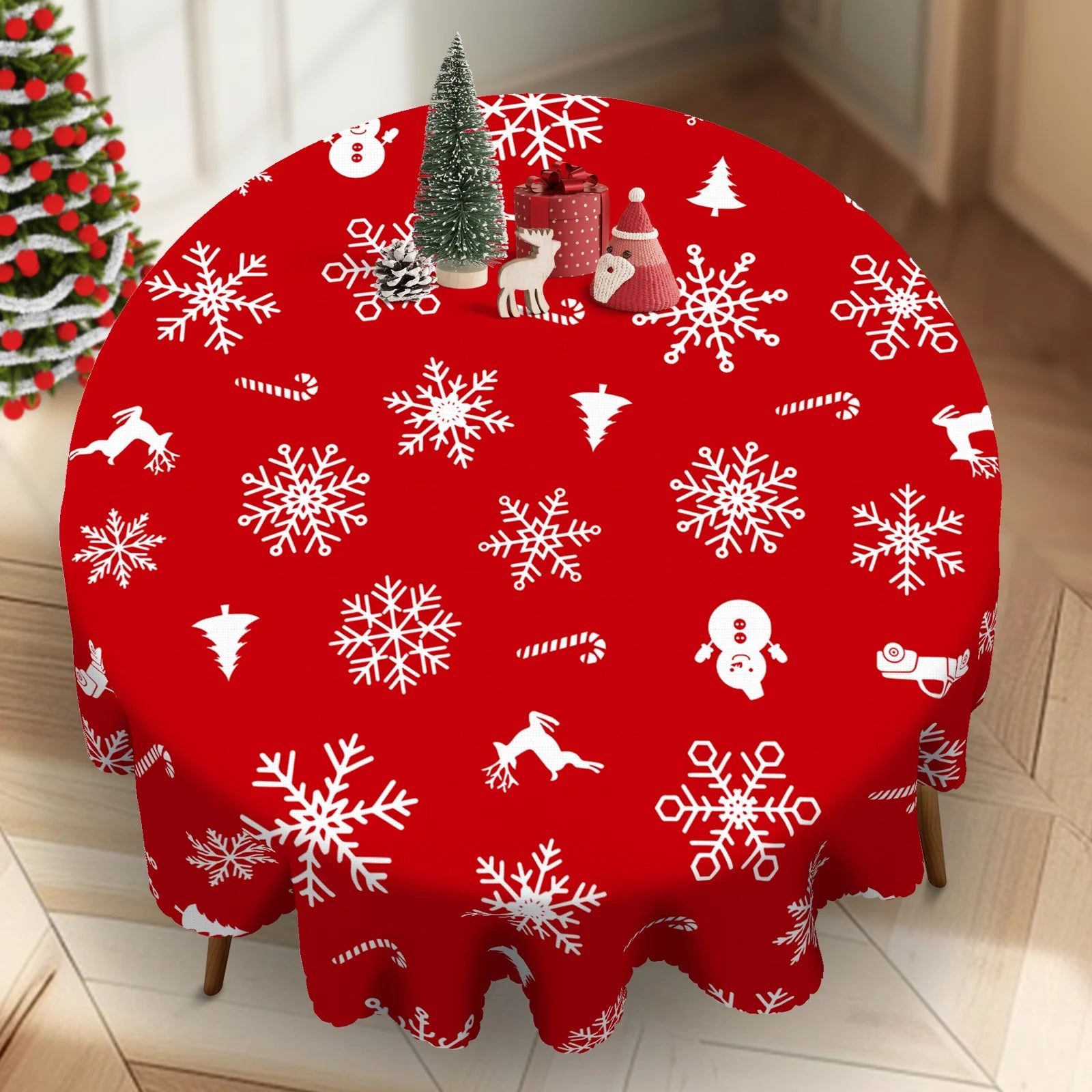 1 Piece of Christmas Round and Rectangular Tablecloth, Various Sizes, Christmas Snowflake Exquisite Decorations, Red Tablecloth, Christmas Courtyard Tablecloth Decoration, Suitable for Daily Home Kitchen, Party Use, Tableclot