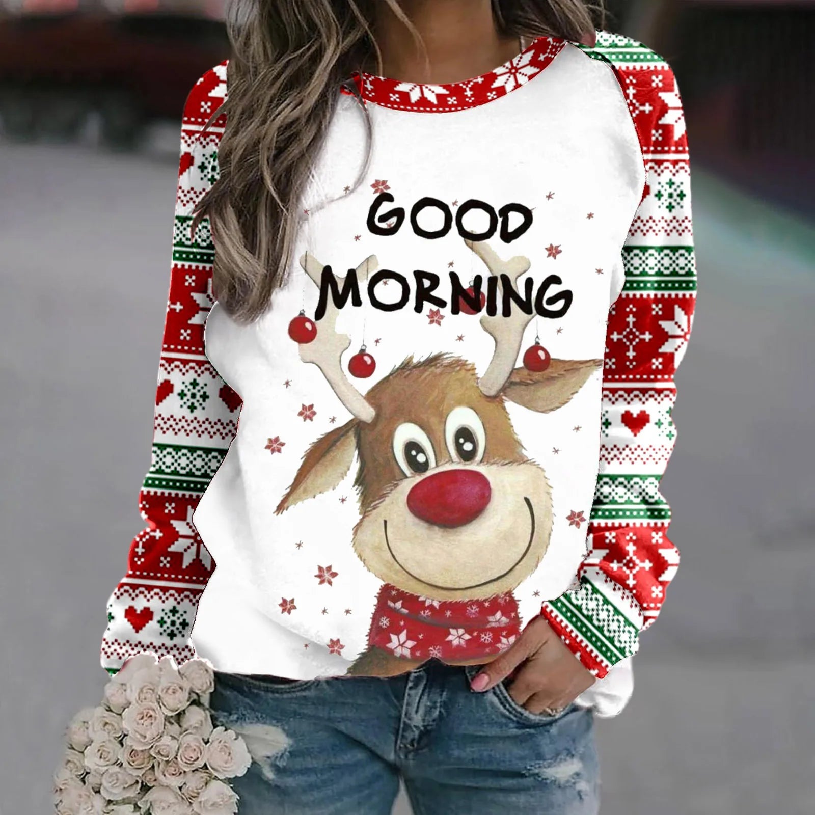 2024 Hot Sale Unisex Round Neck Sweater Christmas Style 3D Printed Sweater Pullover