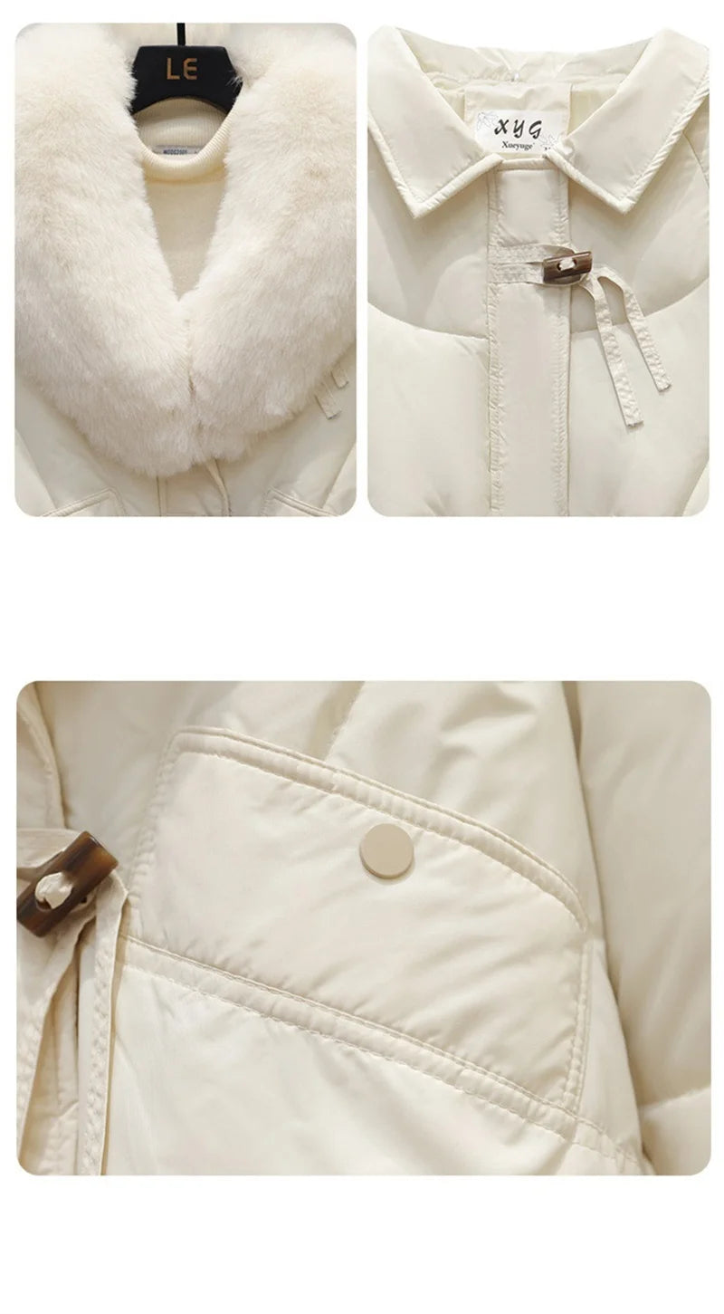 2025 Fashion Big Fur Collar Down Cotton-padded Jacket Women's Short Parkas Winter Streetwear Outerwear Lady Thicken Loose Coats