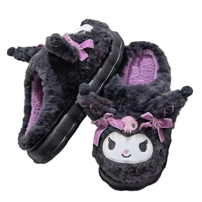 Hot Kuromi Peripheral Products Cotton Slippers For Women'S Autumn And Winter Home Anti Slip Cute Cartoon Cotton Shoes Thickened