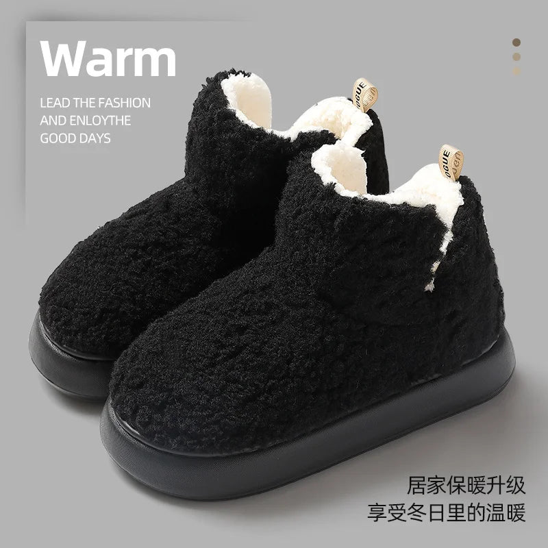 Winter Warm Thick Plush Women Ankle Boots Indoor Outside Slippers Ladies Men Home Cotton Furry Shoes