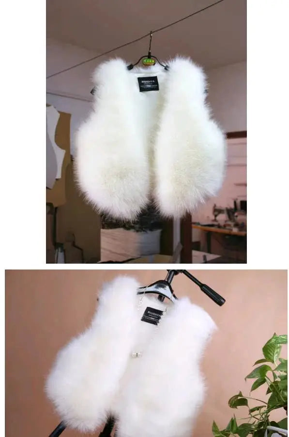 ort  Fur Vest Women's Autumn Winter Faion Slimming Belted Plu Jaet Korean Sle V-Ne No-Sve Commute Trend