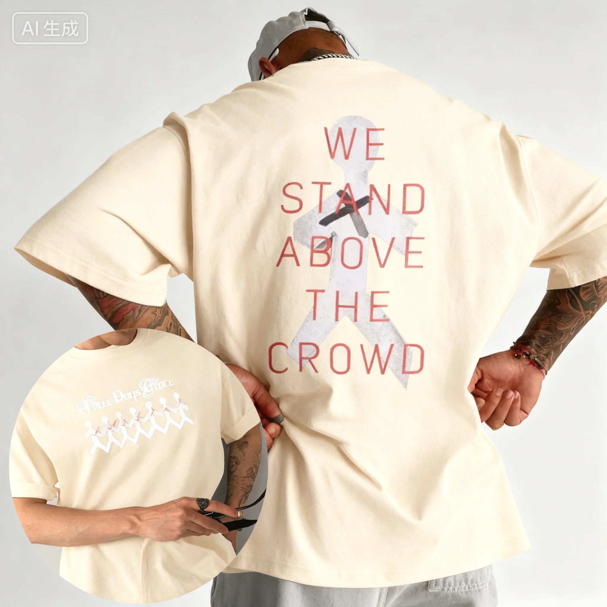 2025 Summer Three Days Grace One-X Paper Loose 100% Pure Cotton Printed T-shirt High Quality Street High Quality Men's Women's