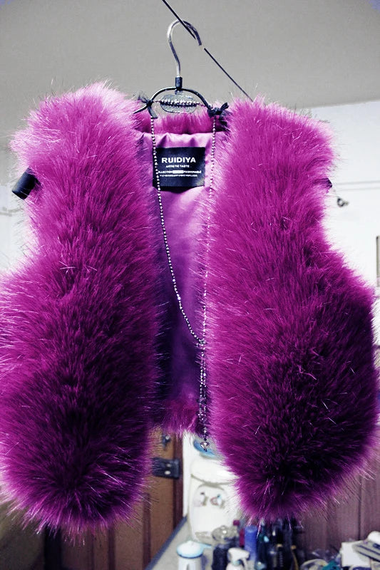 ort  Fur Vest Women's Autumn Winter Faion Slimming Belted Plu Jaet Korean Sle V-Ne No-Sve Commute Trend