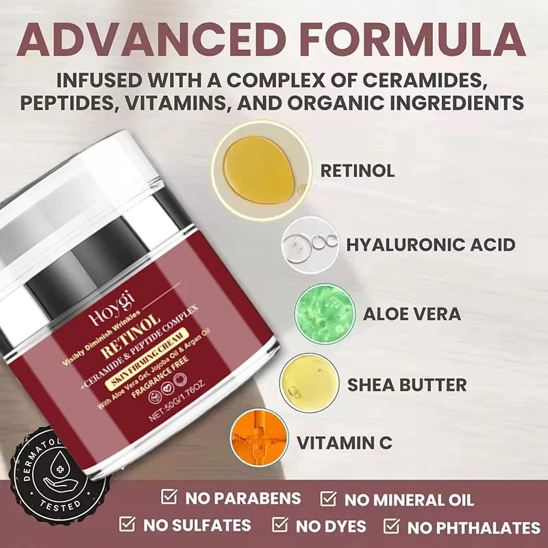 Retinol Anti-wrinkle Face Serum Instant Anti-Aging Lift Firming Fade Fine Line Moisturizing Brighten Skin Care For Men Women 50g