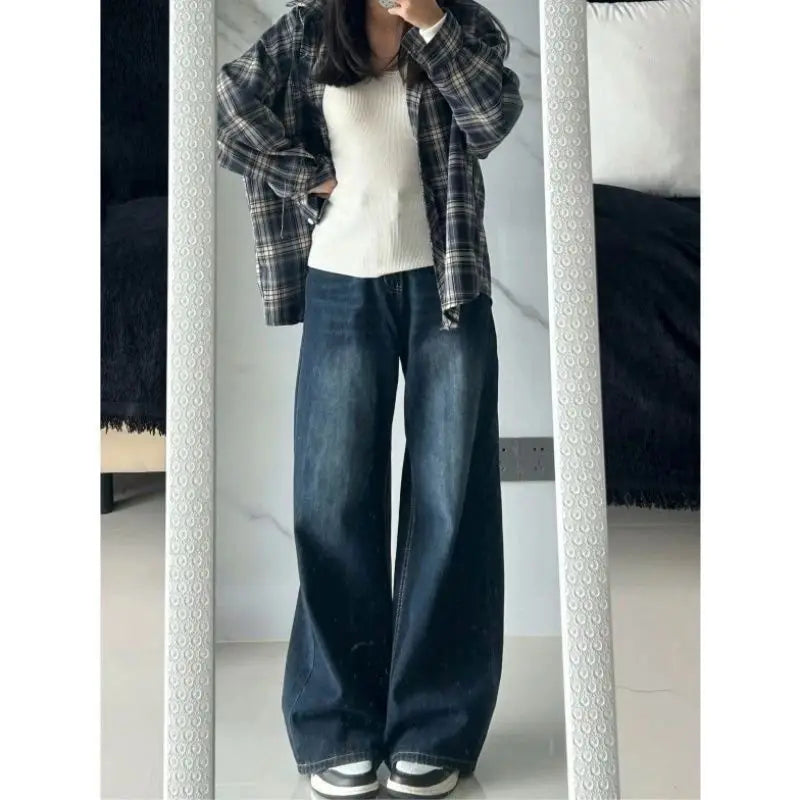 Womens Jeans Baggy Jeans Y2k Retro  Loose Straight Leg Washed Denim High Waist Slimming Comfort Fit Long Pants For Women