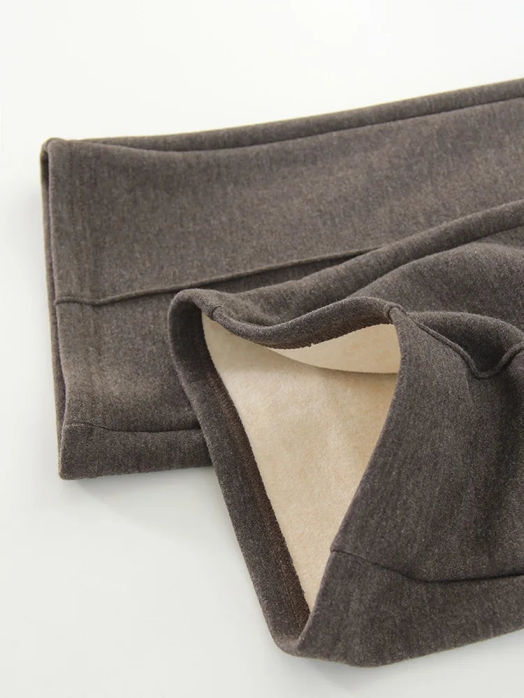 Streamgirl Thick Warm Straight Pants For Women Office Brown Wide Leg Trousers High Waist Women's Loose Pants For Ladies Spring