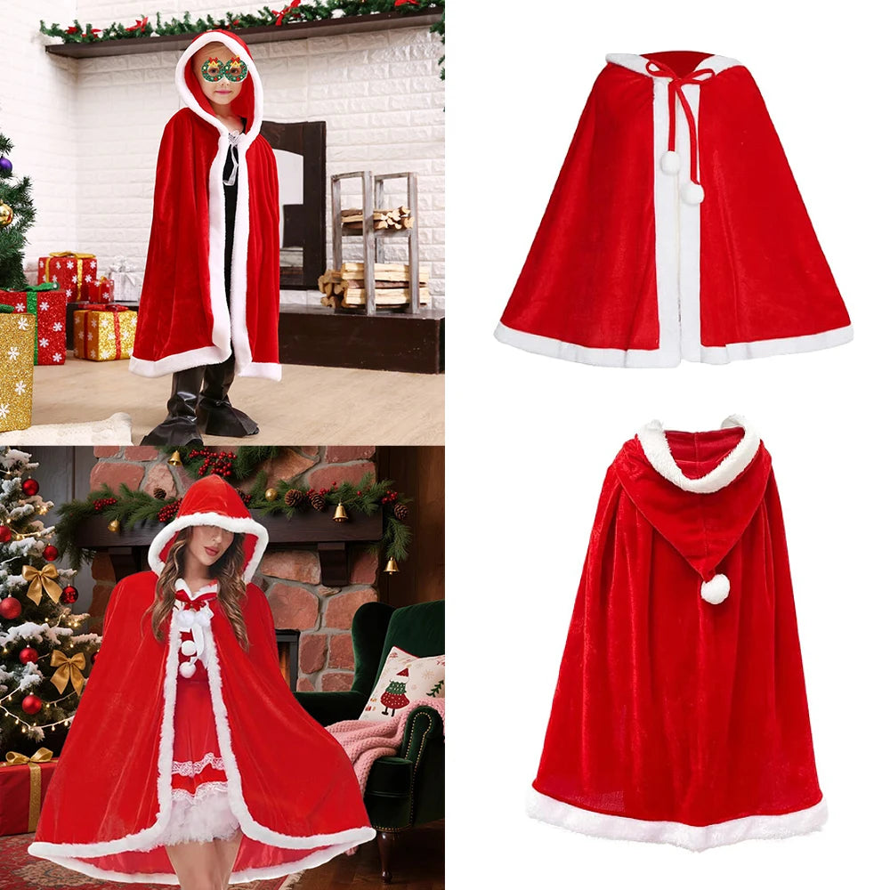 1pc Christmas Red Cloak, Novelty Red Short Cape, Long Hooded Cape Robe, Velvet Costume for Cosplay, Stage Performance Cloak