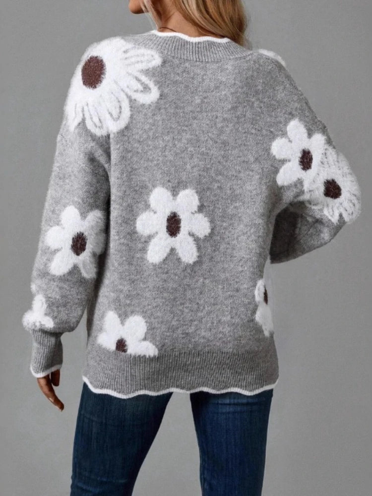 Fashion Jumper Casual Warm Elegant Ladies Pullover New in Autumn Winter Women's Knitted Sweater Lace Collar Long Sleeve Tops