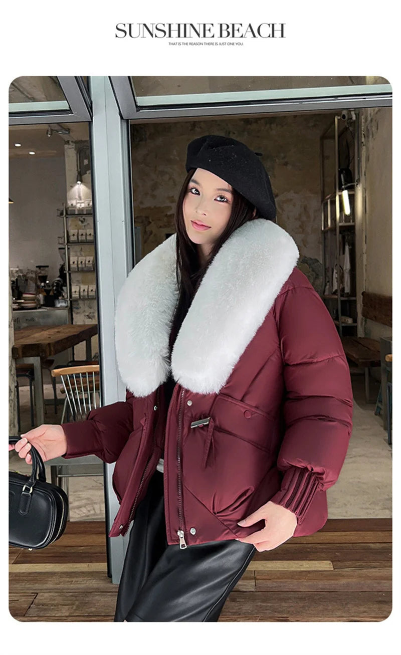 New Parkas Women Winter Jacket Warm Big Hair Collar Hooded Down Cotton Coat Korean Short Cotton Padded Jacket Female Outerwear
