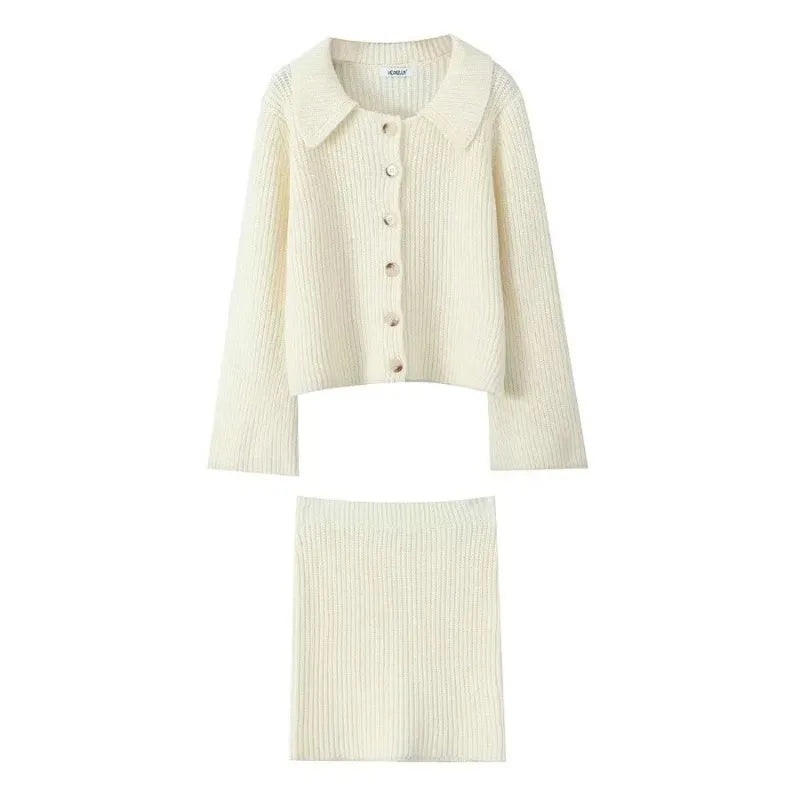 Tuularose 2 Piece Knit Dress Sets Casual Lapel Button Cardigan Sweater Slim Knit Skirt Set Loose Elegant Vintage Women Skirt Set