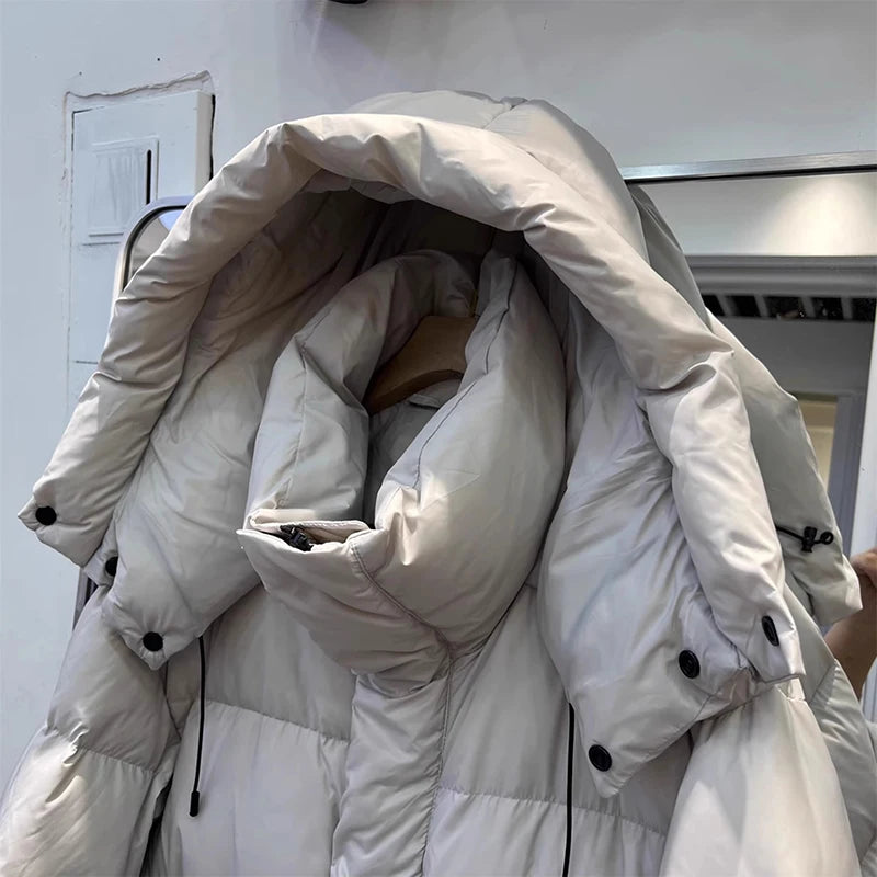 Winter Thick Long Hooded Down Jacket Female Solid Warm Outdoor Parkas Outwears Women White Duck Down Knee Length Down Jackets