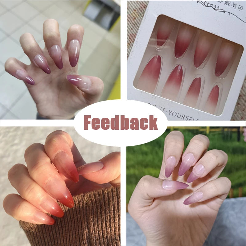 24PCS stiletto false nail tips Mid-length Gradients press on nails wearable full cover fashion false fingernails patch for girls