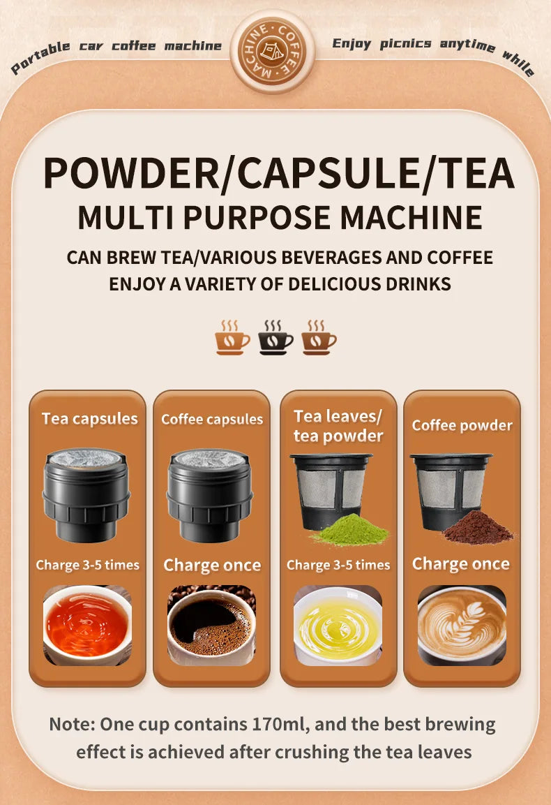 Portable Coffee Machine Coffee Maker Electric Capsule Ground Coffee Brewer Fit For Coffee Powder and Coffee Capsul Suitable