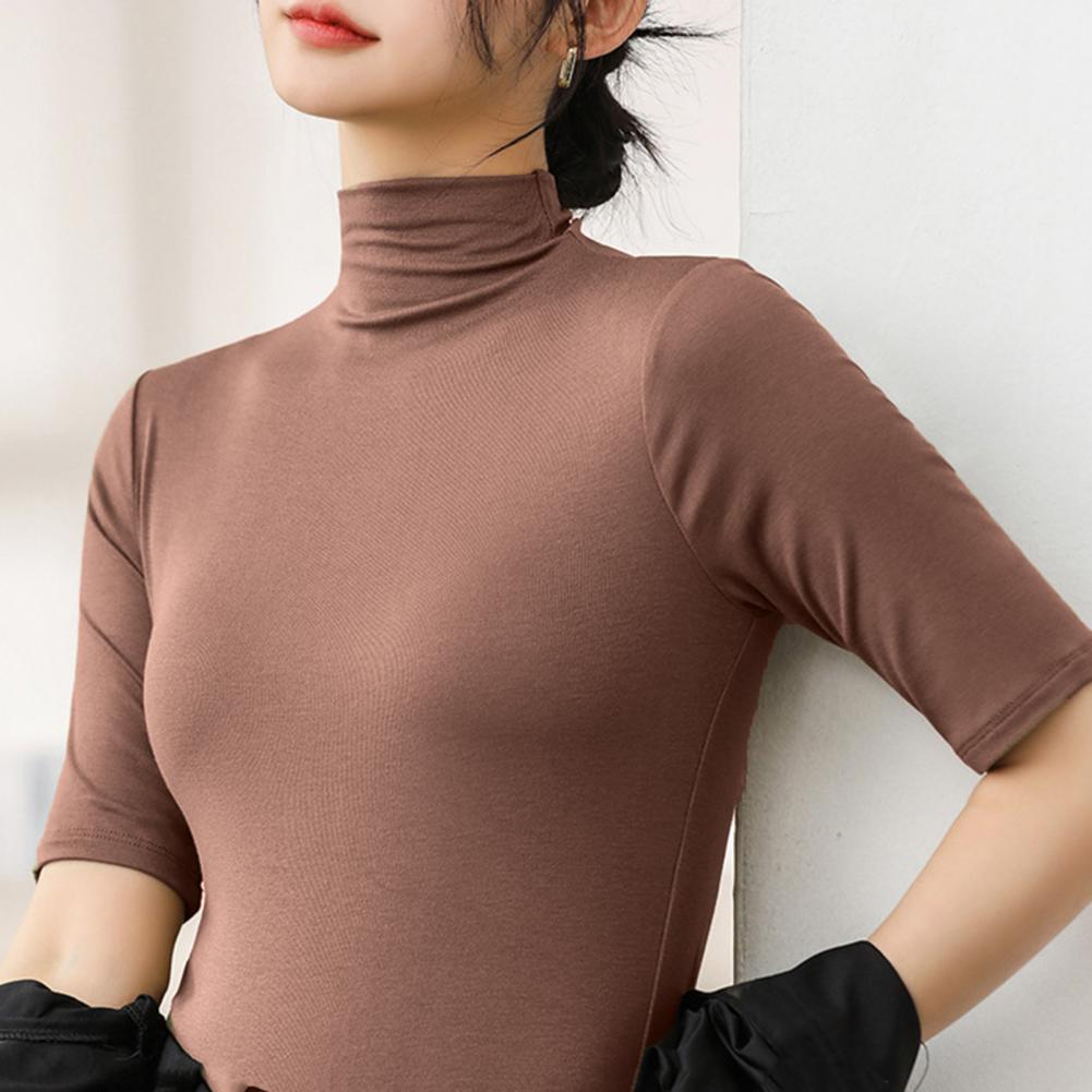 Basic Cotton T Shirt Women Turtleneck Slim Tshirt Short Sleeve T-shirts Female Casual Elasticity White Tee Shirt Femme Woman Top