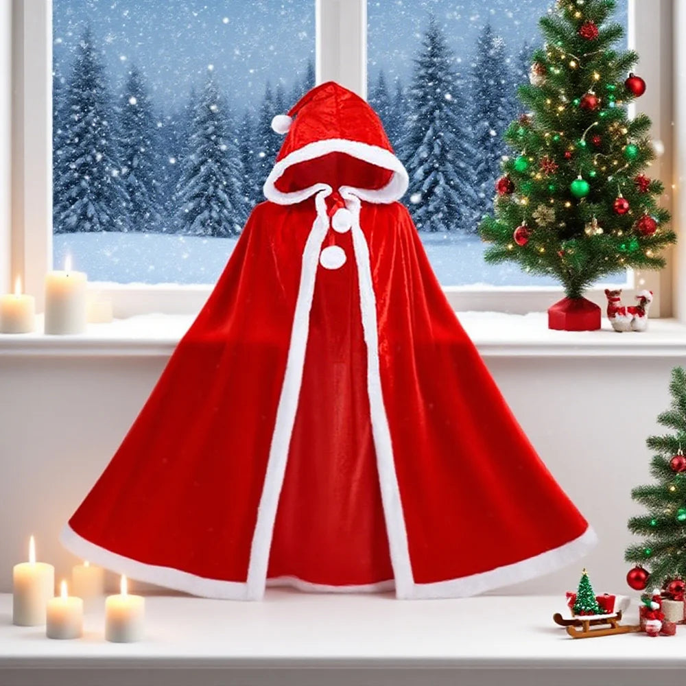 1pc Christmas Red Cloak, Novelty Red Short Cape, Long Hooded Cape Robe, Velvet Costume for Cosplay, Stage Performance Cloak