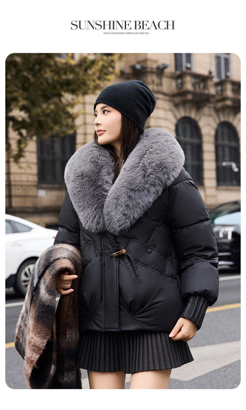 New Parkas Women Winter Jacket Warm Big Hair Collar Hooded Down Cotton Coat Korean Short Cotton Padded Jacket Female Outerwear