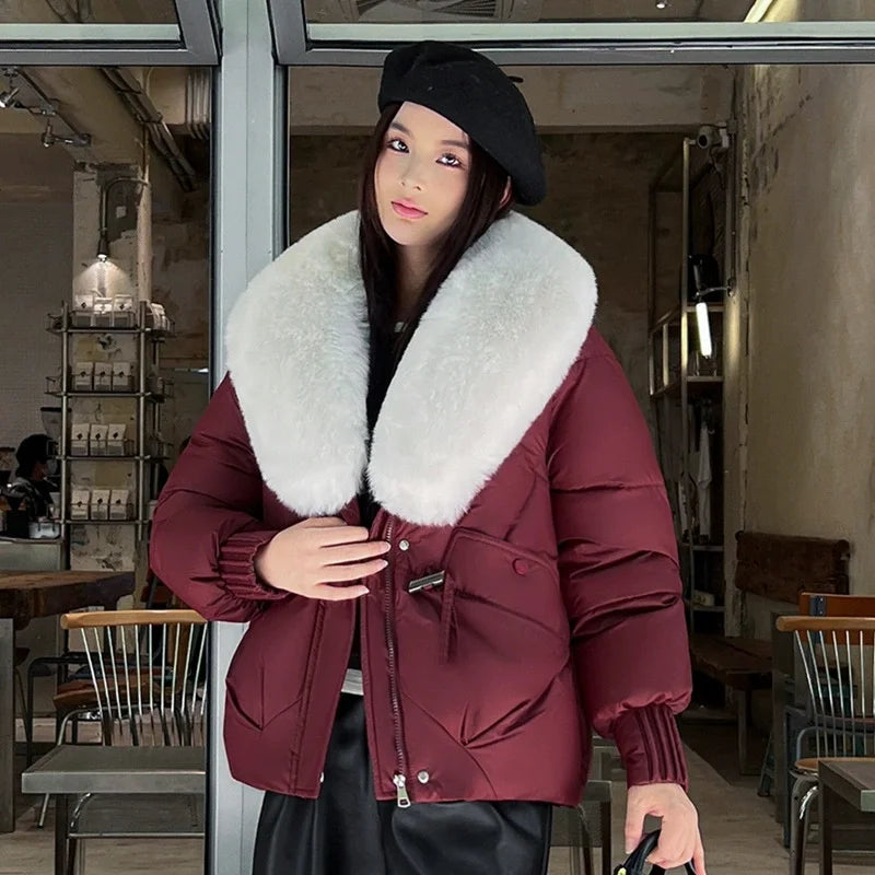 New Parkas Women Winter Jacket Warm Big Hair Collar Hooded Down Cotton Coat Korean Short Cotton Padded Jacket Female Outerwear