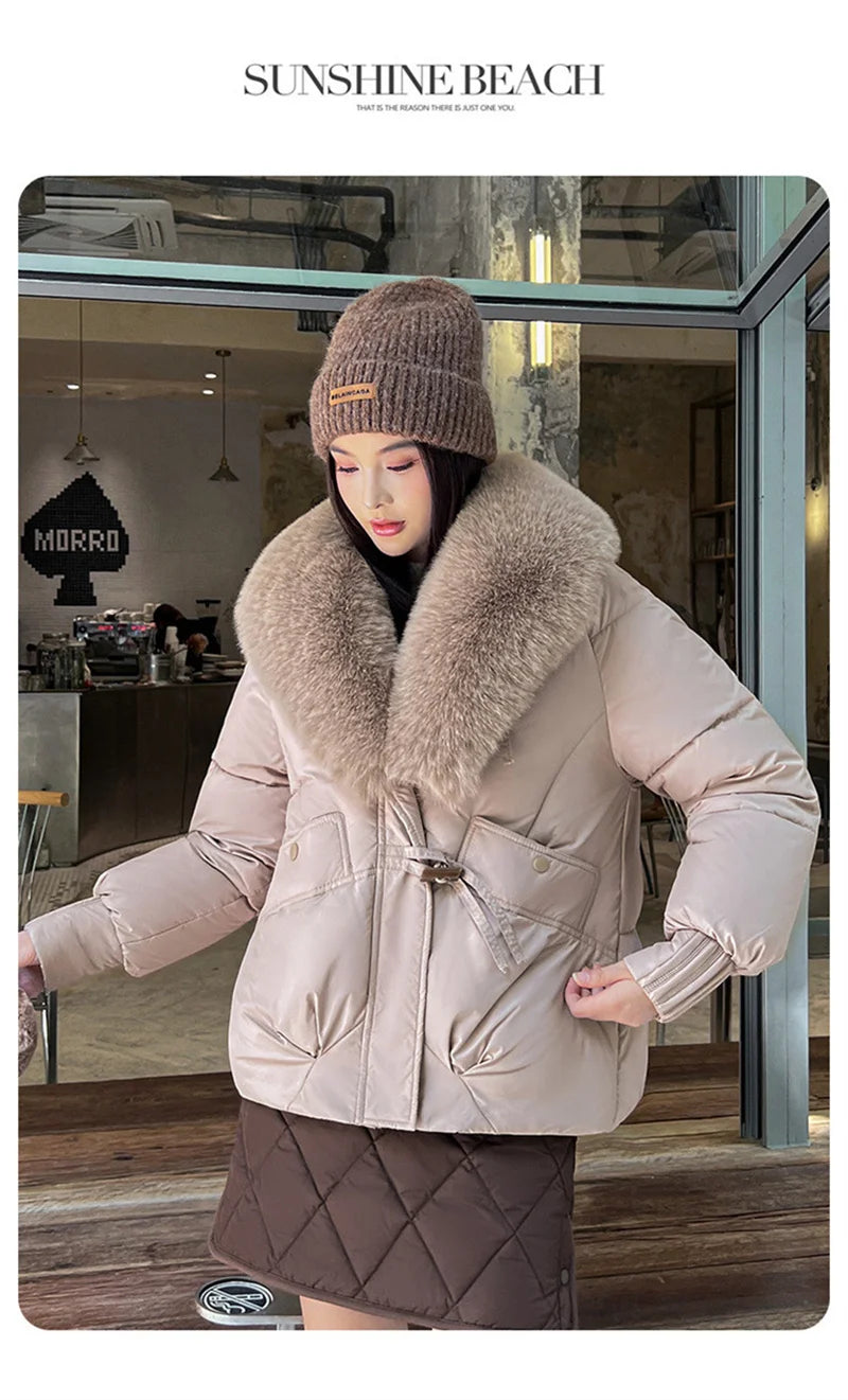 New Parkas Women Winter Jacket Warm Big Hair Collar Hooded Down Cotton Coat Korean Short Cotton Padded Jacket Female Outerwear