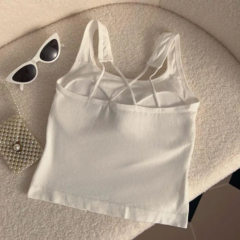 Kawaii Hellokitty Fashion Women Clothing Y2K Tops with Breast Pad Cute T-Shirt Girls Summer Cropped Tops White Sexy Suspender