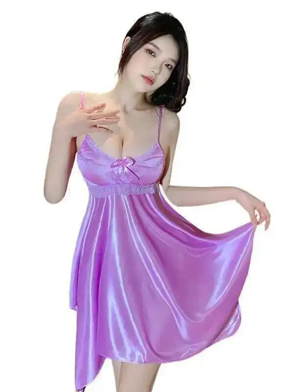 Ice Silk Strap Nightdress Summer Loungewear Mid-Length Nightdress Elegant Lace Sleeveless Couple Mood Uniform Pure Desire ZYAW