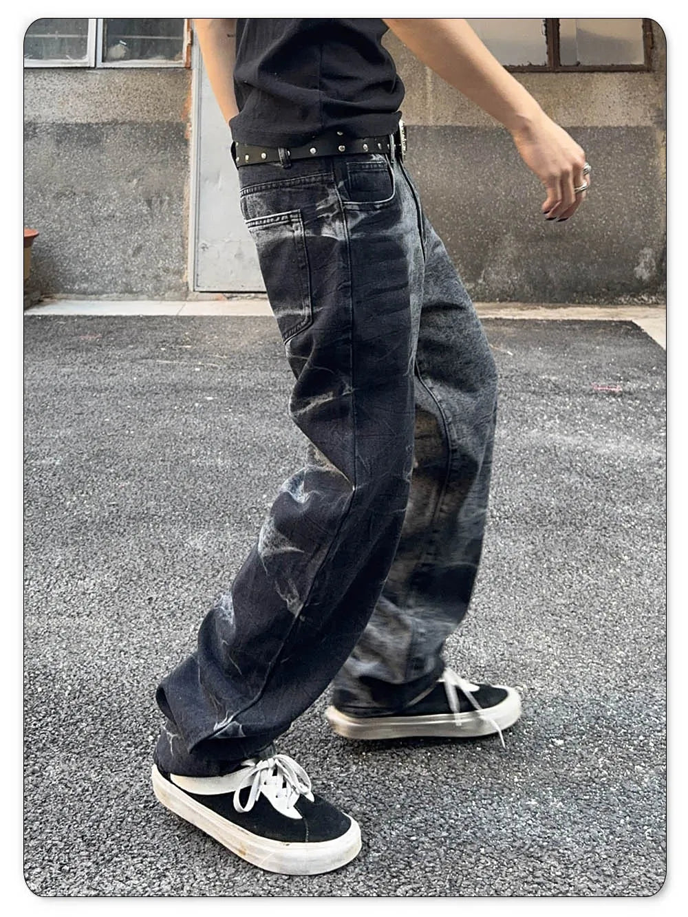 Autumn Men's Black Personalized Straight Leg Retro Jeans American Street Splashed Ink Loose Unisex Denim Pants Trendy Trousers