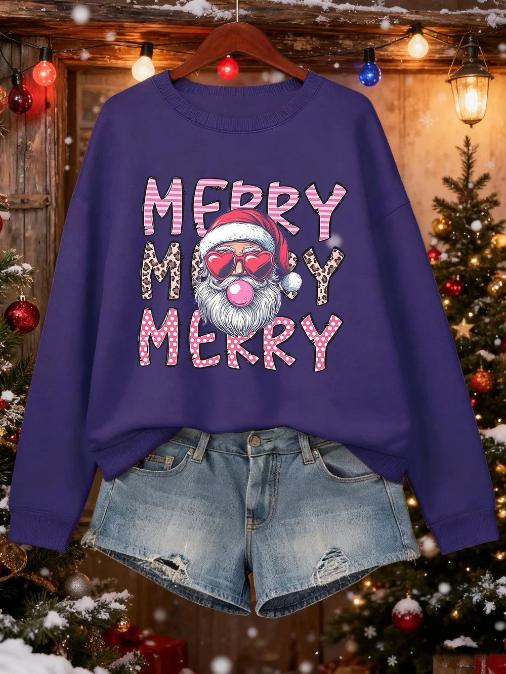 Merry Christmas Santa Claus Printed Sweatshirts Women Loose Casual Hoodies Fleece Warm Crewneck Pullover Winter Soft Clothes