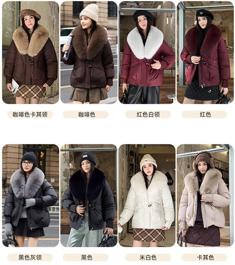 New Parkas Women Winter Jacket Warm Big Hair Collar Hooded Down Cotton Coat Korean Short Cotton Padded Jacket Female Outerwear