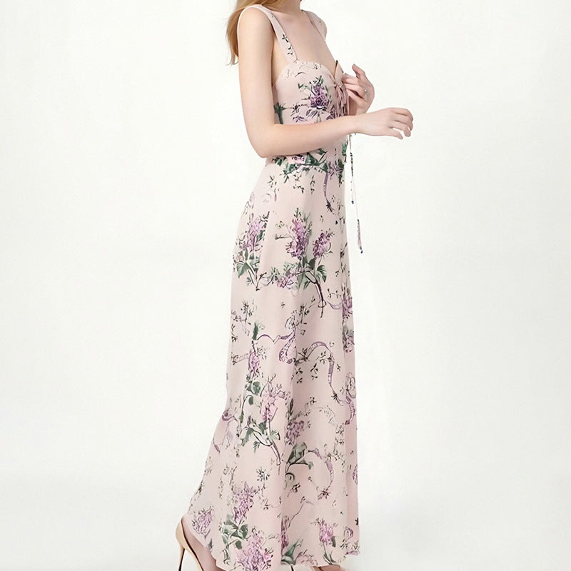 Fashionable Printed French Slim-fit Suspender Skirt Dress